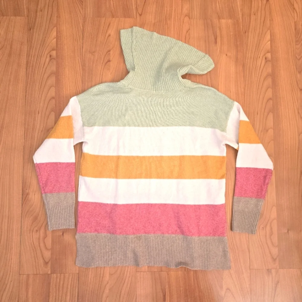 Knit Sweater Green White Crewneck Pullover Med- Large